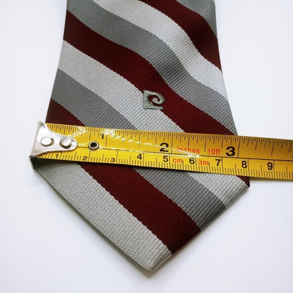 Pierre Cardin Paris New York Men's Tie Burgundy Gray Stripes Logo 60" L x 3.25"W - Picture 13 of 13